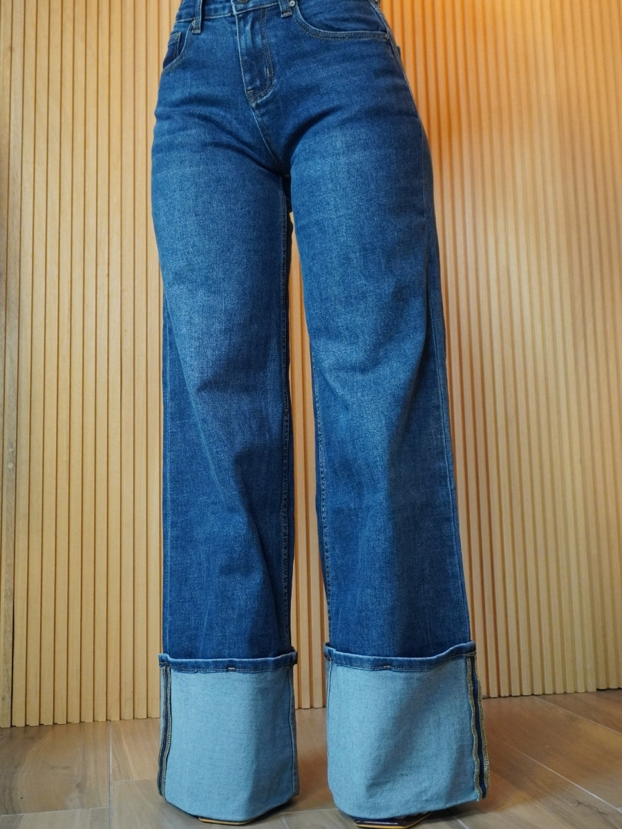 Jeans Palazzo con Risvolto
