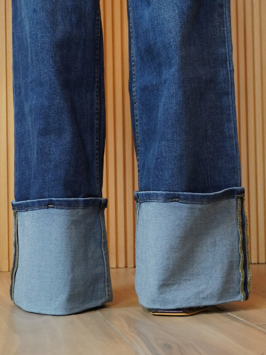 Jeans Palazzo con Risvolto