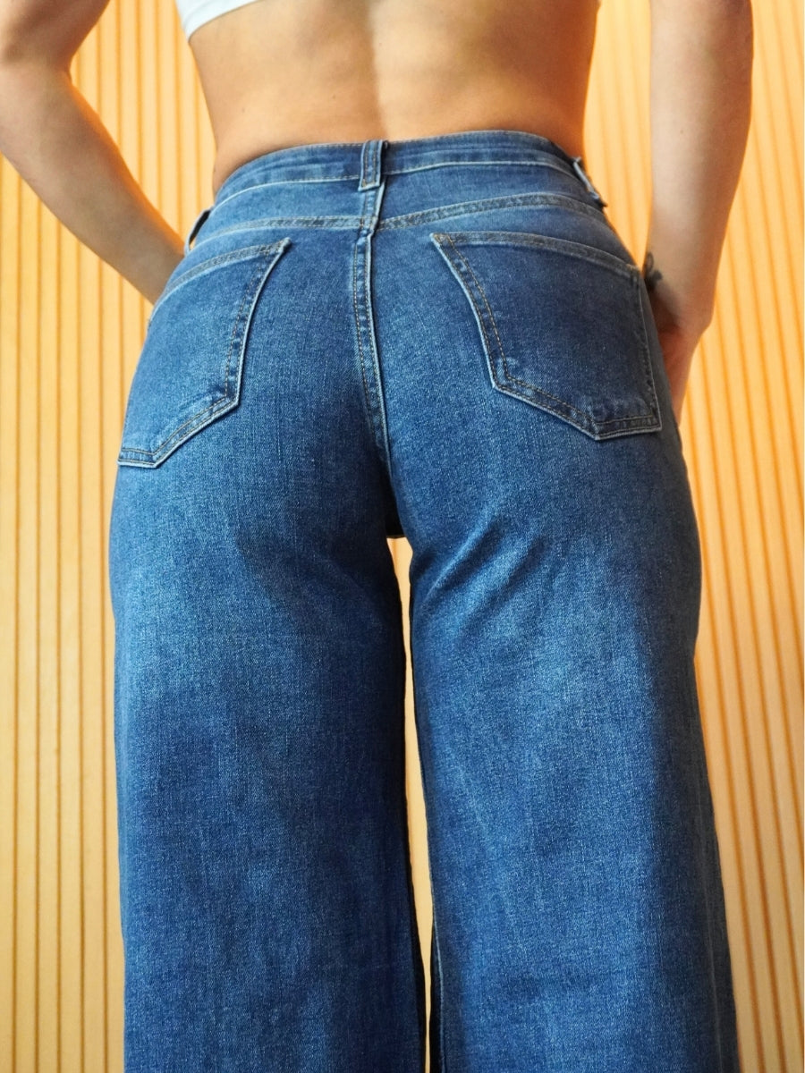 Jeans Palazzo con Risvolto